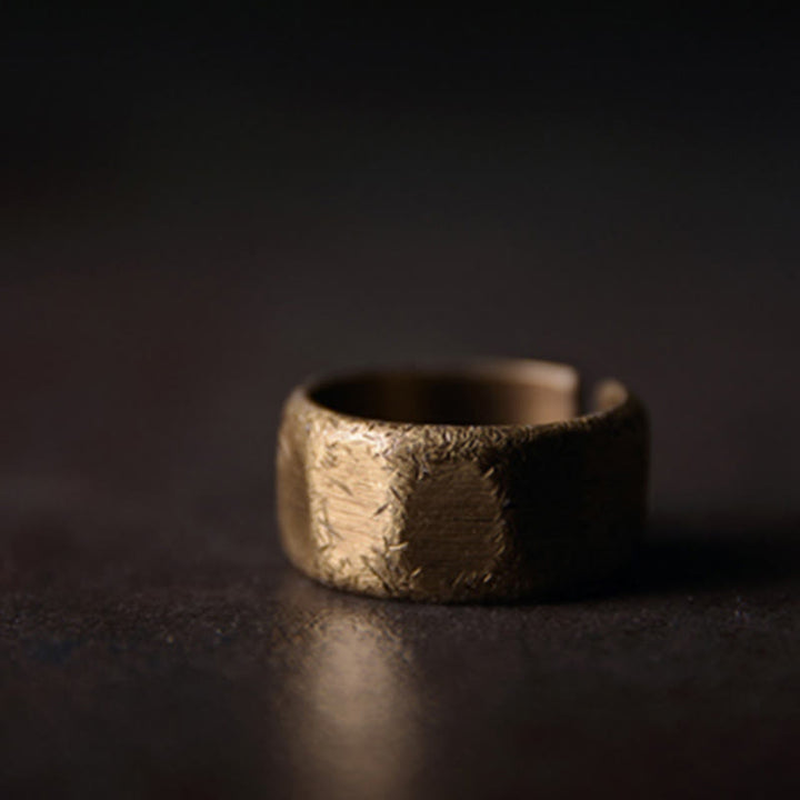 Tibetan Simple Design Copper Brass Frosted Wealth Ring