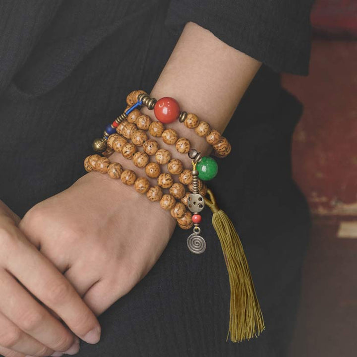 108 Mala Beads Bodhi Seed Wisdom Peace Tassel Bracelet