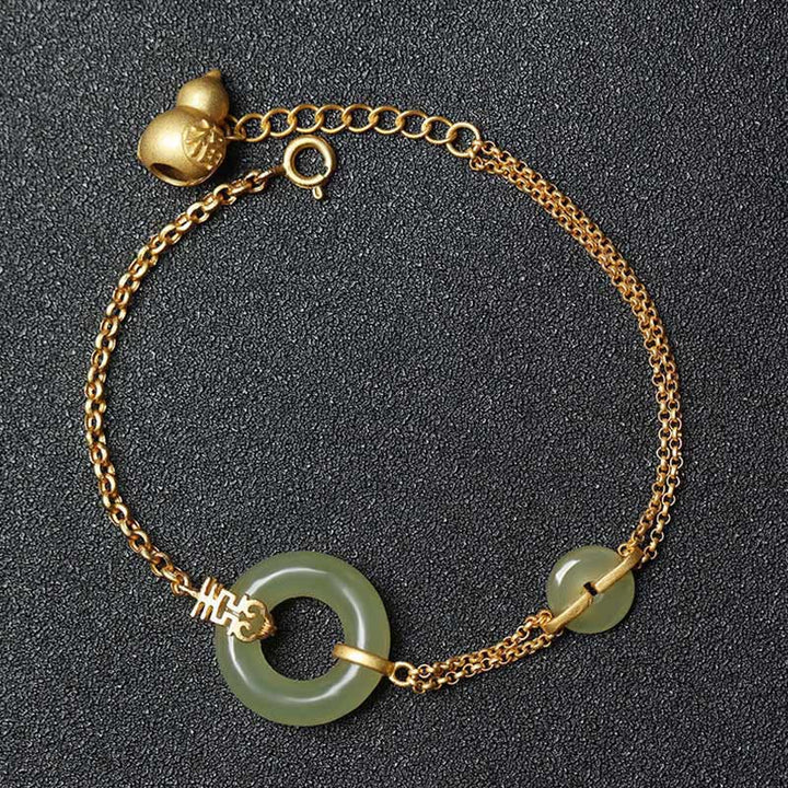 Round Jade Peace Buckle Gourd Fu Character Auspicious Prosperity Chain Bracelet