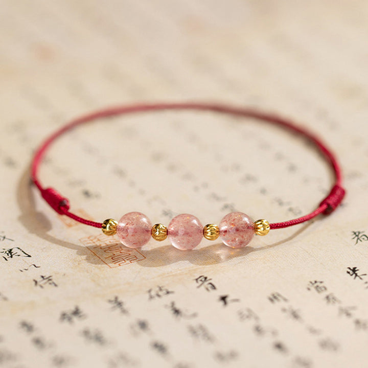 Buddha Stones Strawberry Crystal Beads Luck Red String Anklet