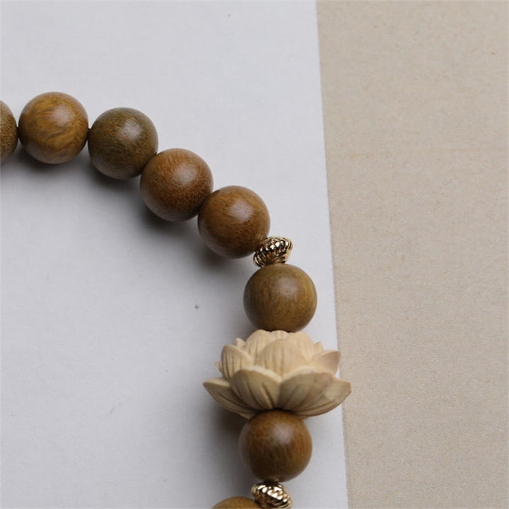 Buddha Stones Green Sandalwood Boxwood Lotus Soothing Bracelet