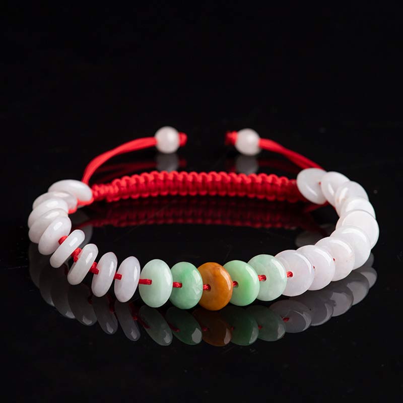 Buddha Stones Round Jade Lucky Red String Weave Bracelet