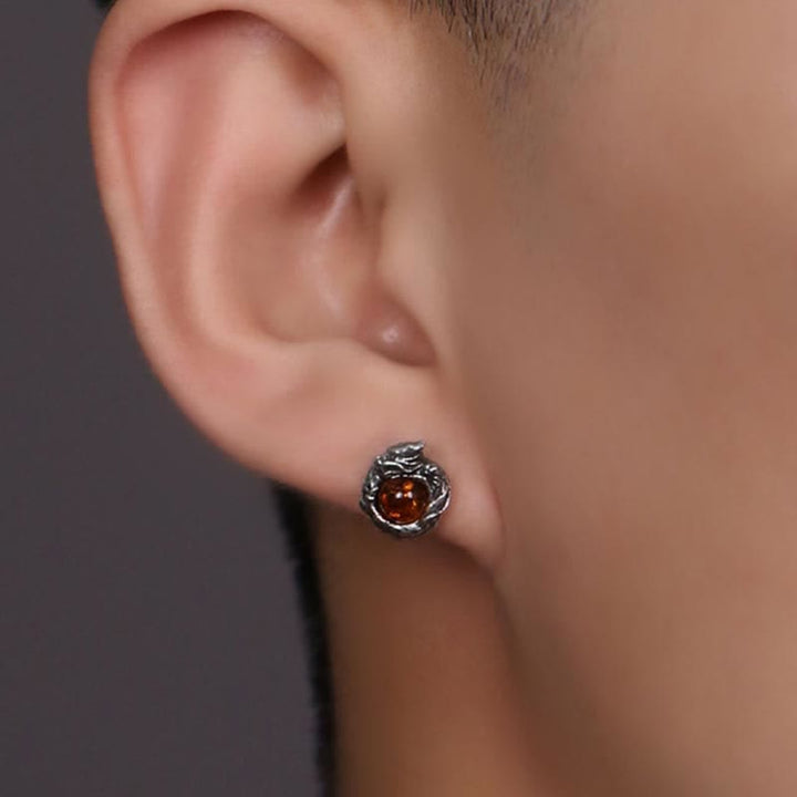 Buddha Stones 925 Sterling Silver Natural Amber Dragon Success Protection Stud Earring