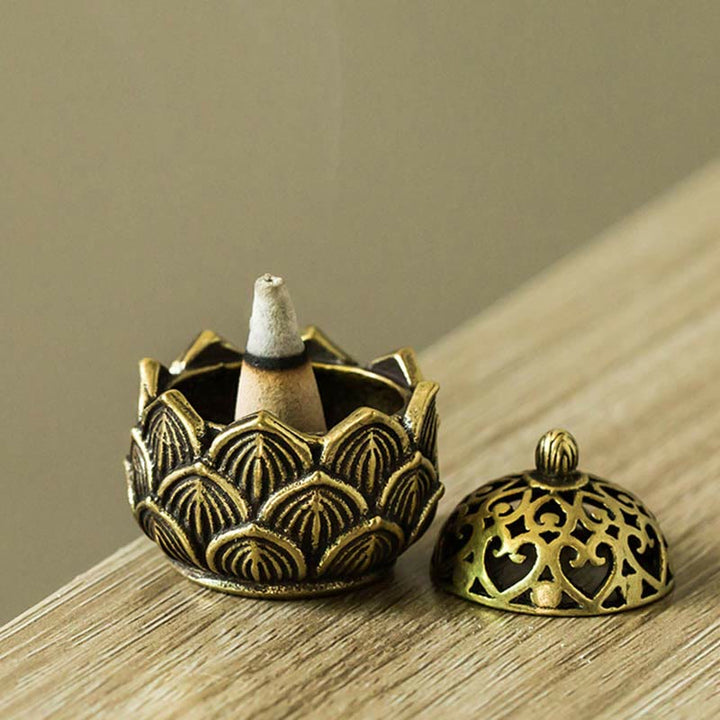 Tibetan Mini Lotus Pattern Meditation Copper Incense Burner