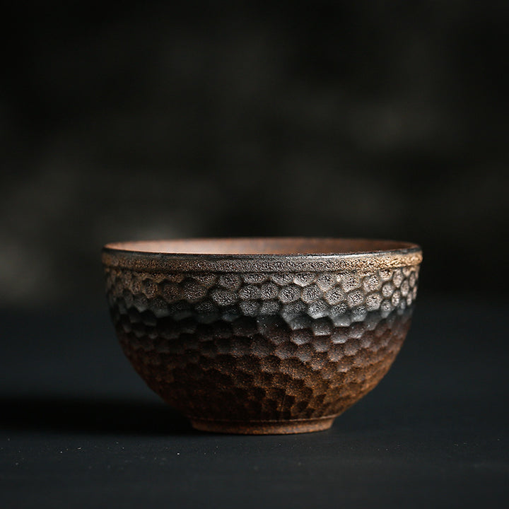 Buddha Stones Simple Brown Striped Texture Ceramic Teacup Kung Fu Tea Cup Bowl