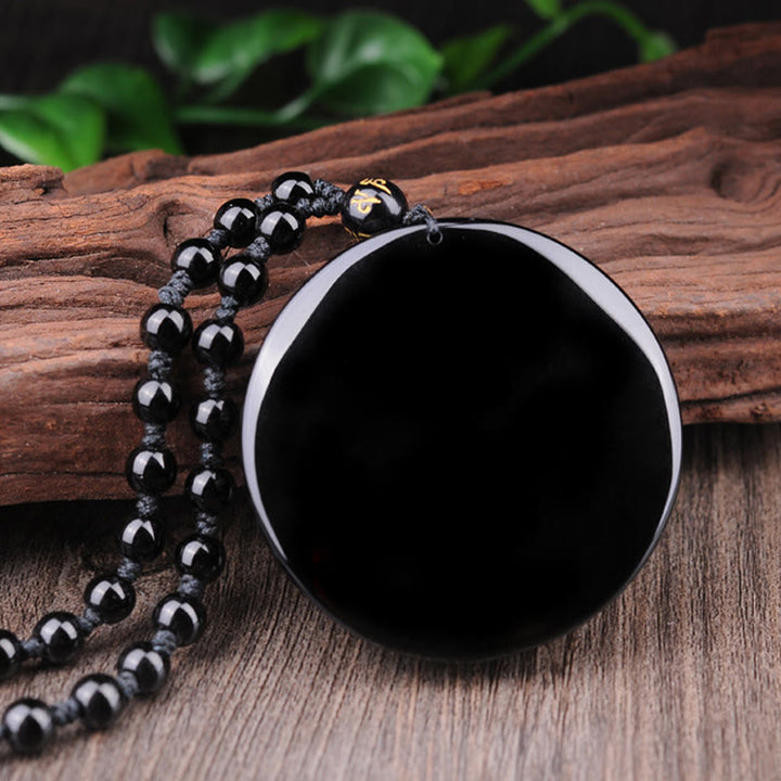 Buddha Stones Bagua Dragon Phoenix Obsidian Fulfilment Pendant Necklace