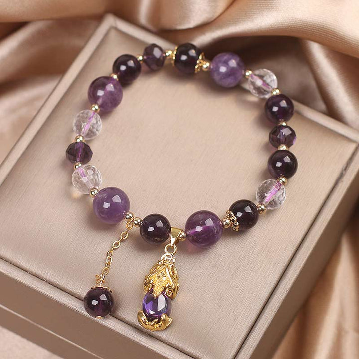 Buddha Stones  Natural Amethyst PiXiu Healing Bracelet