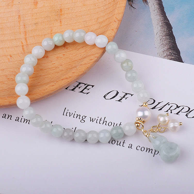 Buddha Stones Natural Jade Pearl Gourd Prosperity Luck Bracelet