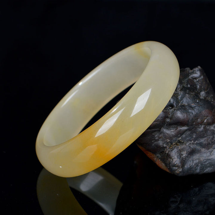 Natural Golden Silk Jade Luck Wealth Bracelet Bangle