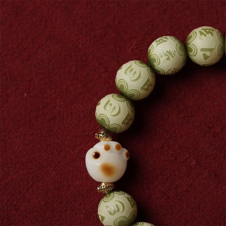 Buddha Stones Green Bodhi Seed Cat Paw Om Mani Padme Hum Engraved Wisdom Bracelet