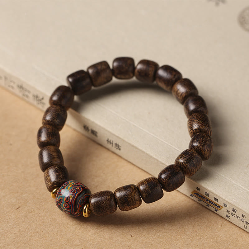 Buddha Stones Agarwood Copper Coin Auspicious Cloud Calm Bracelet