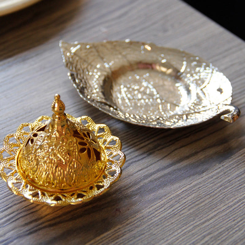 Tibetan Gold Mini Leaf Coaster Meditation Incense Burner