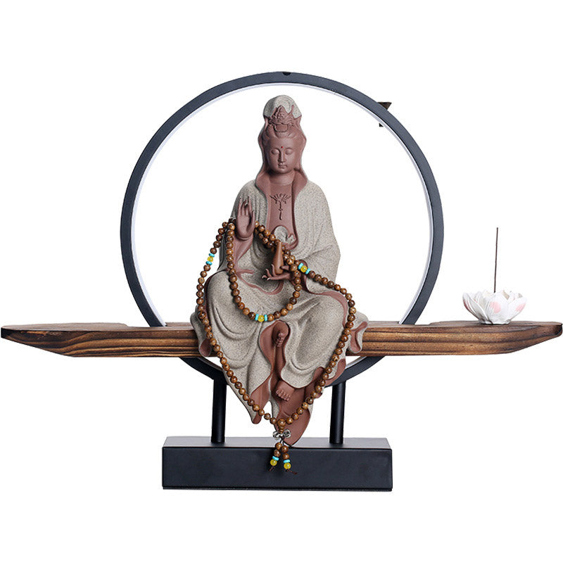 Buddha Stones Buddha Avalokitesvara Ceramic Lotus Relaxation Incense Burner Decoration