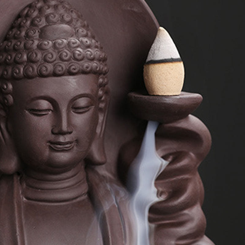 Buddha Stones Tibetan Avalokitesvara Buddha Lotus Healing Backflow Smoke Fountain Incense Burner