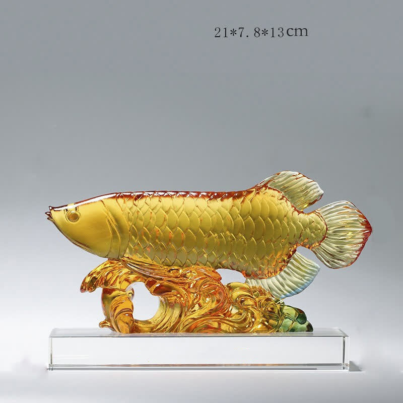 Handmade Liuli Crystal Koi Fish Art Piece Luck Home Office Decoration