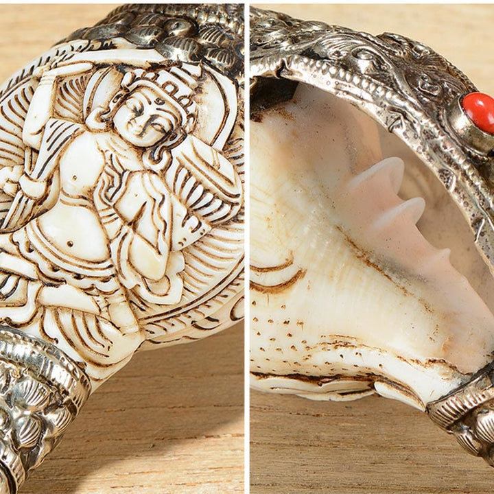 Tibetan Handmade Engraved Shankha Buddha Conch Shell Wealth Positive Decoration