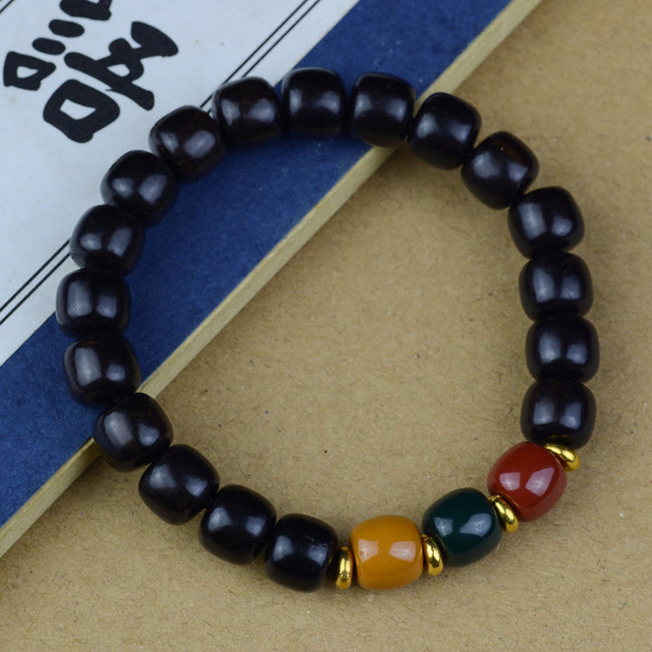 Buddha Stones Multicolored Green Sandalwood Ebony Wood Red Sandalwood Peace Bracelet