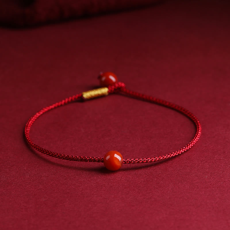 Buddha Stones Natural Cinnabar Red Agate Blessing Red String Bracelet