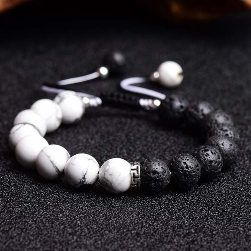 Buddha Stones Yin Yang Lava Stone Protection Bracelet