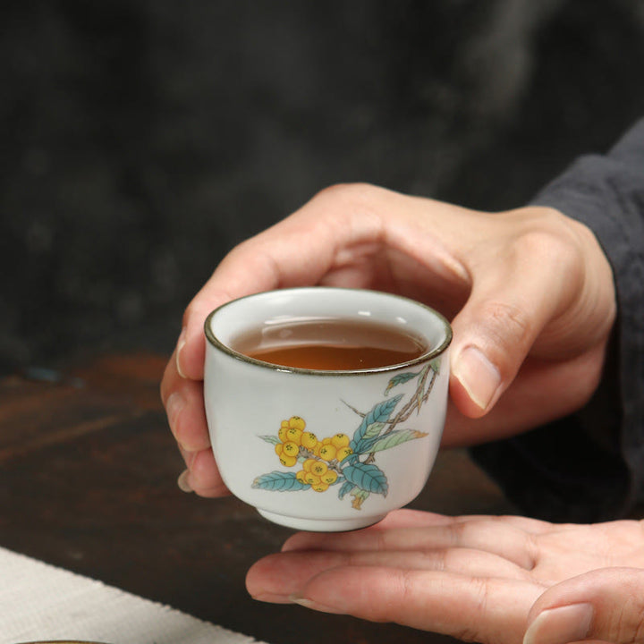 Buddha Stones Loquat Lychee Snow Scenery Landscape Grape Apple Ceramic Teacup Kung Fu Tea Cup