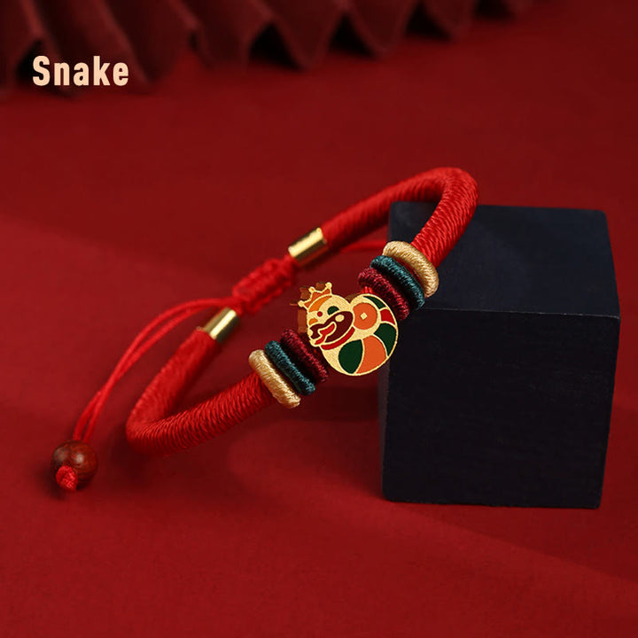 Buddha Stones Handmade 925 Sterling Silver Year of the Dragon Cute Chinese Zodiac Luck Braided Red Bracelet