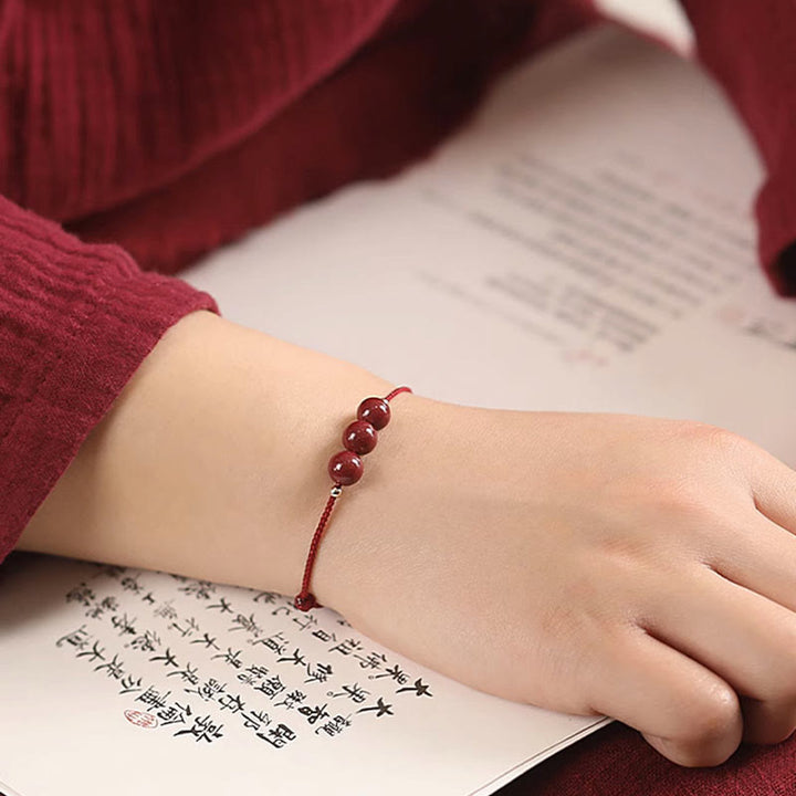 Buddha Stones Natural Lucky Cinnabar Bead Blessing String Bracelet Anklet