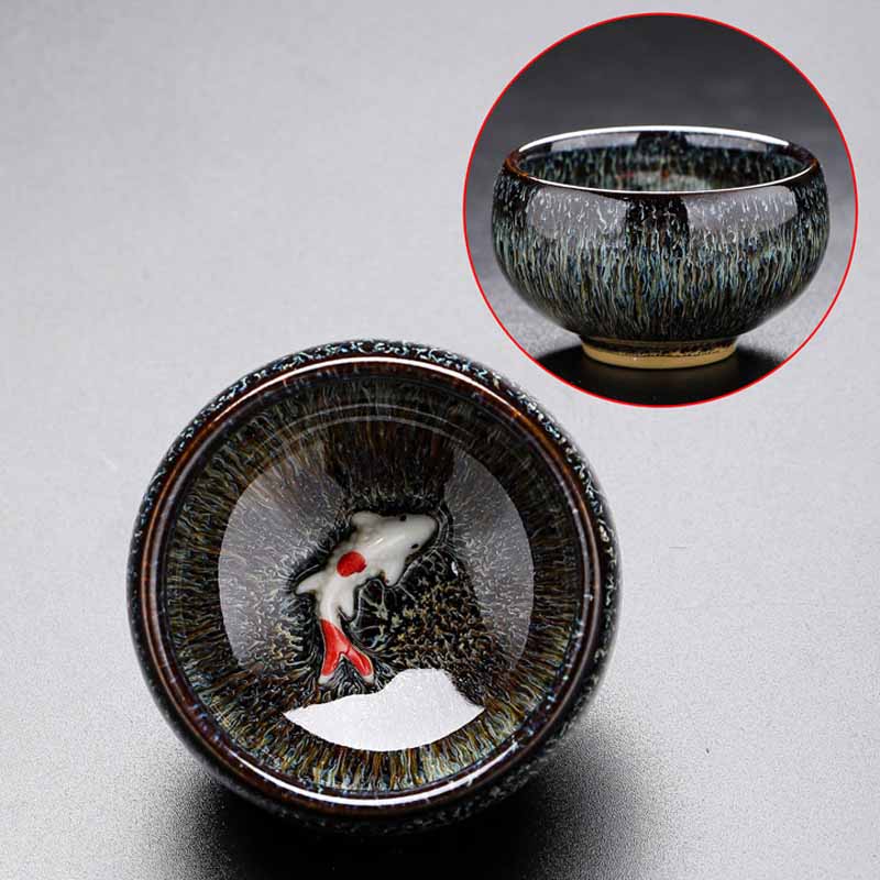 Buddha Stones Small Koi Fish Kiln Change Chinese Jianzhan Ceramic Teacup Kung Fu Tea Cup 60ml