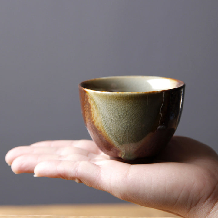 Buddha Stones Vintage Brown Beige Kiln Change Ceramic Teacup Kung Fu Tea Cup Bowl