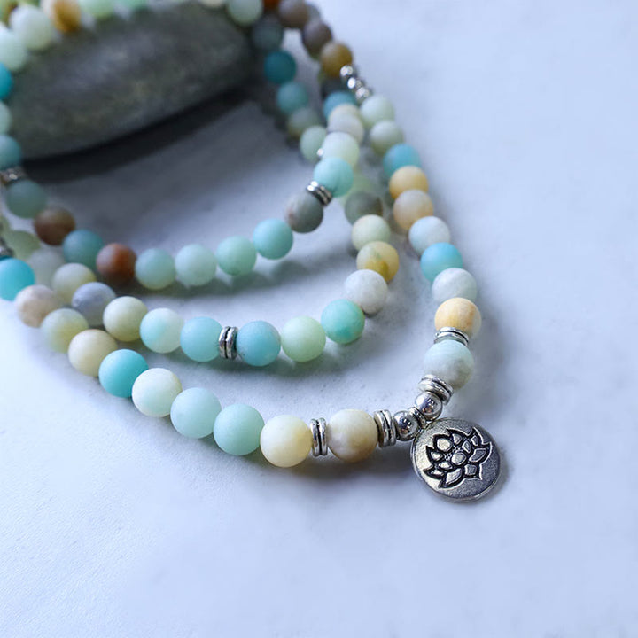 Buddha Stones Tibetan Amazonite Stone Blessing Lotus Mala