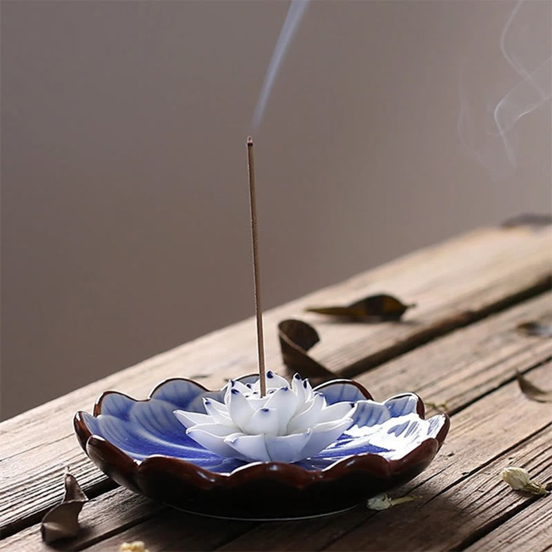 Buddha Stones Lotus Pattern Healing Ceramic Incense Burner Decoration