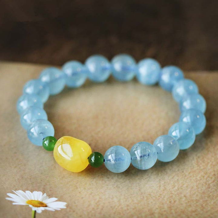 Natural Aquamarine Amber Beads Serenity Healing Bracelet