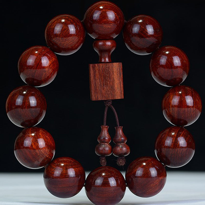 Buddha Stones Tibetan Small Leaf Red Sandalwood Relaxation Bracelet