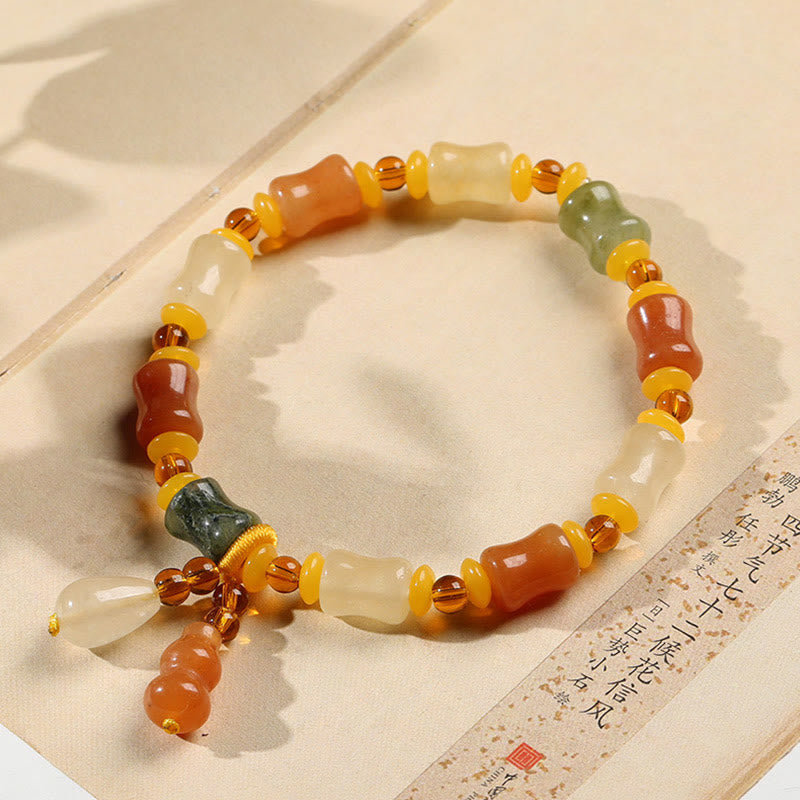 Natural Golden Silk Jade Gourd Wealth Charm Bracelet