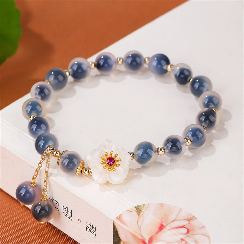 Buddha Stones Natural Blue Candy Agate Cherry Blossom Healing Strength Bracelet