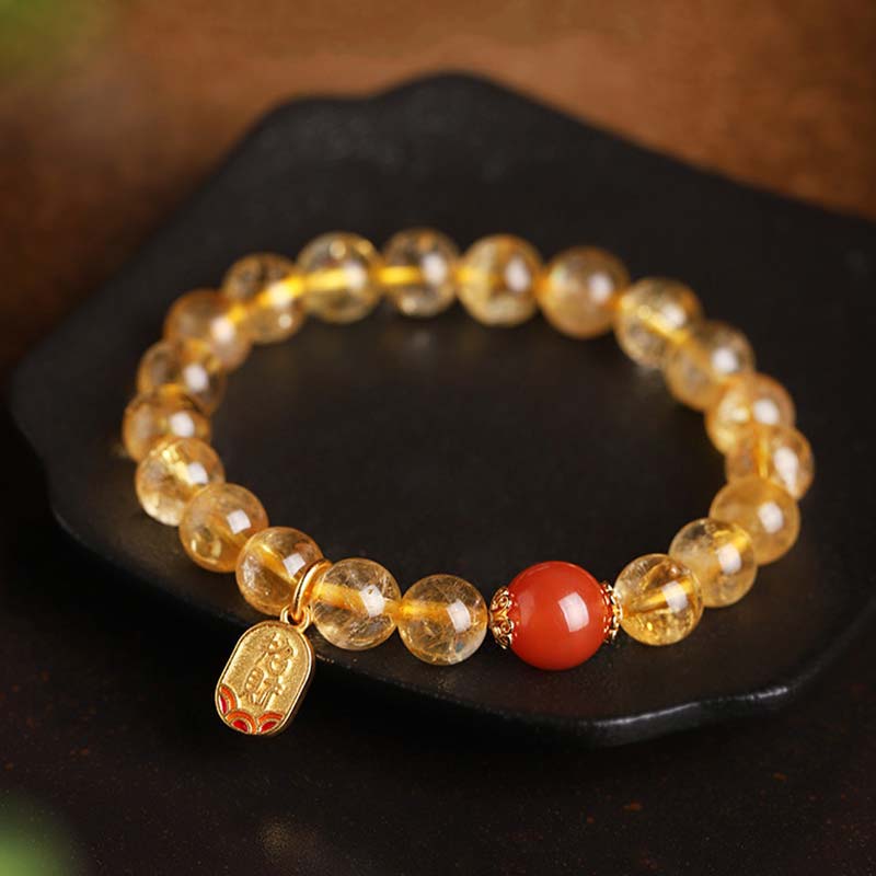 Buddha Stones Citrine Red Agate Fortune Charm Bracelet