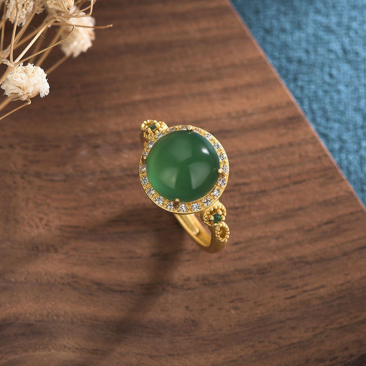 Buddha Stones Green Jade Fortune Ring