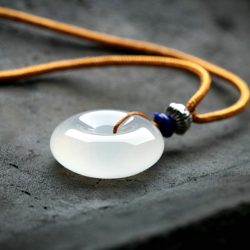 Round White Agate Luck Necklace Pendant