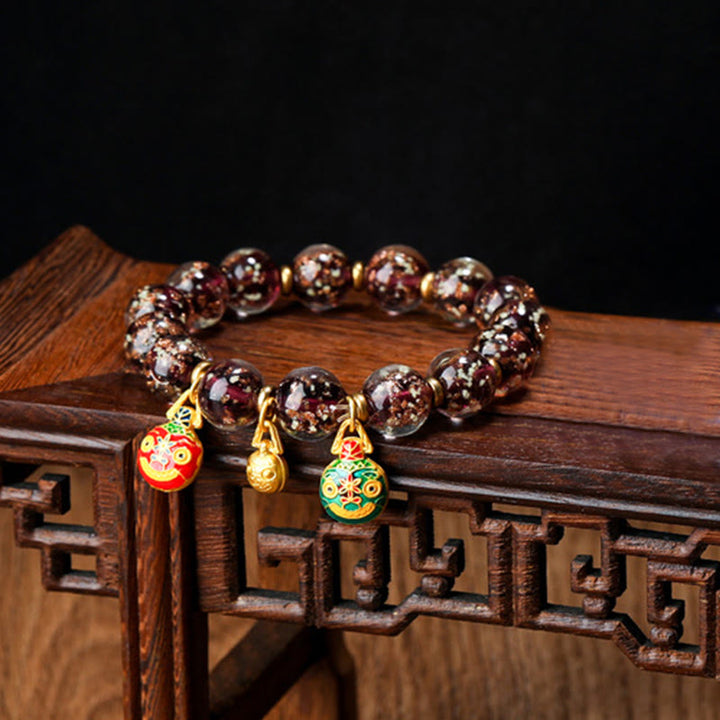 Buddha Stones Gold Swallowing Beast Family Charm Luminous Fluorescent Liuli Glass Bead Success Bracelet