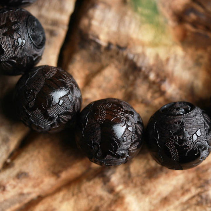 Buddha Stones Ebony Wood Chinese Character Yin Yang Engraved Gourd Balance Bracelet