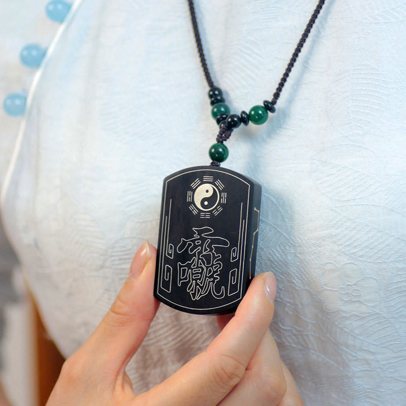 Buddha Stones 999 Sterling Silver Ebony Wood Red Sandalwood Yin Yang Bagua Balance Necklace Pendant