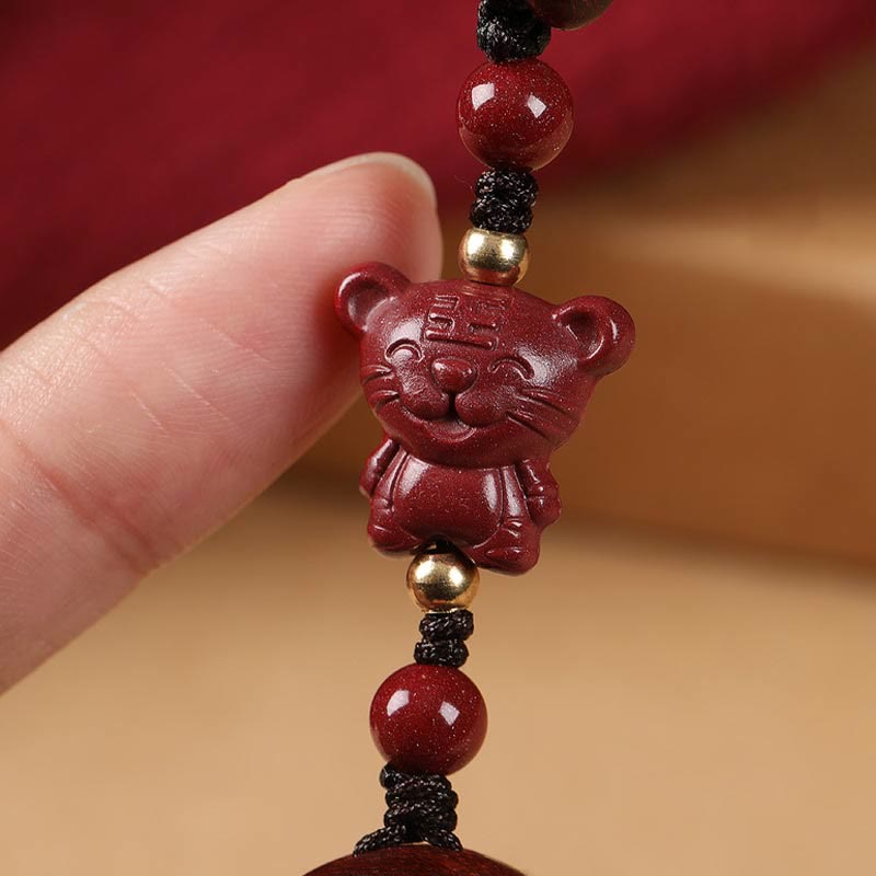 Buddha Stones Small Leaf Red Sandalwood Buddha Cinnabar Chinese Zodiac Amulet Protection Key Chain