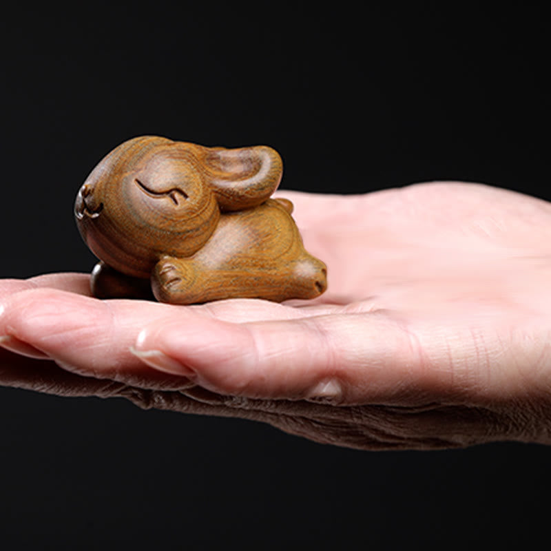 Buddha Stones Green Sandalwood Small Mini Cute Rabbit Bunny Peace Decorations