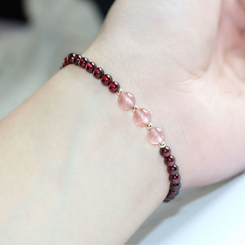 Buddha Stones Natural Garnet Strawberry Quartz Calm Bracelet