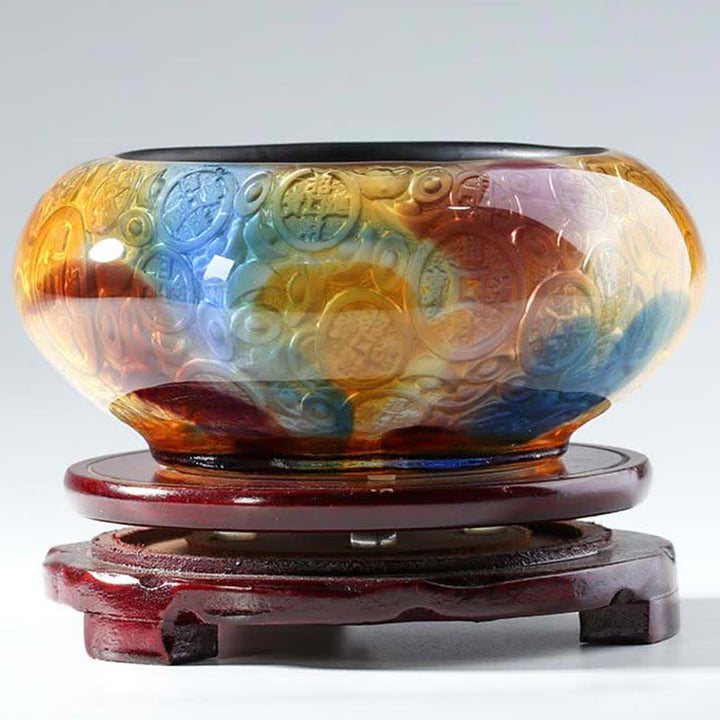 Handmade Liuli Crystal Treasure Bowl Ingots Art Piece Home Decoration