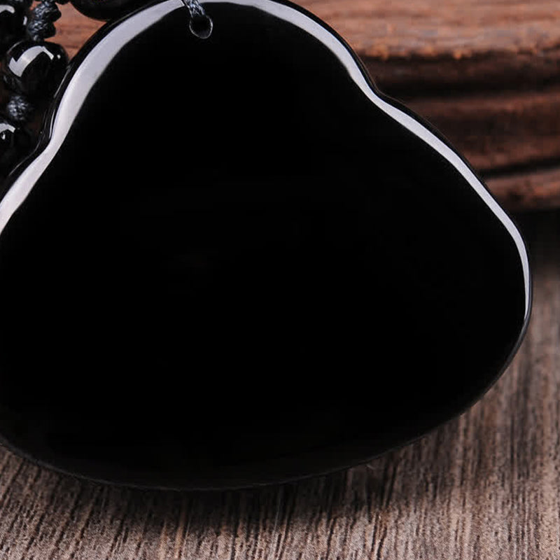 Buddha Stones Laughing Buddha Black Obsidian Transformation Pendant Necklace