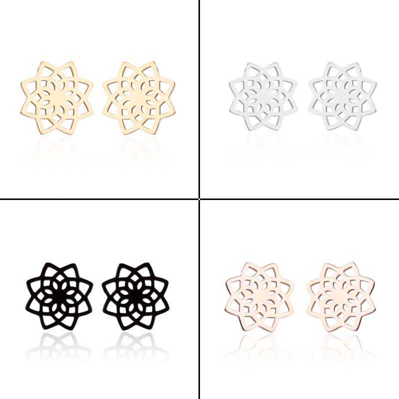 Tibetan Lotus Pattern New Beginning Stud Earrings