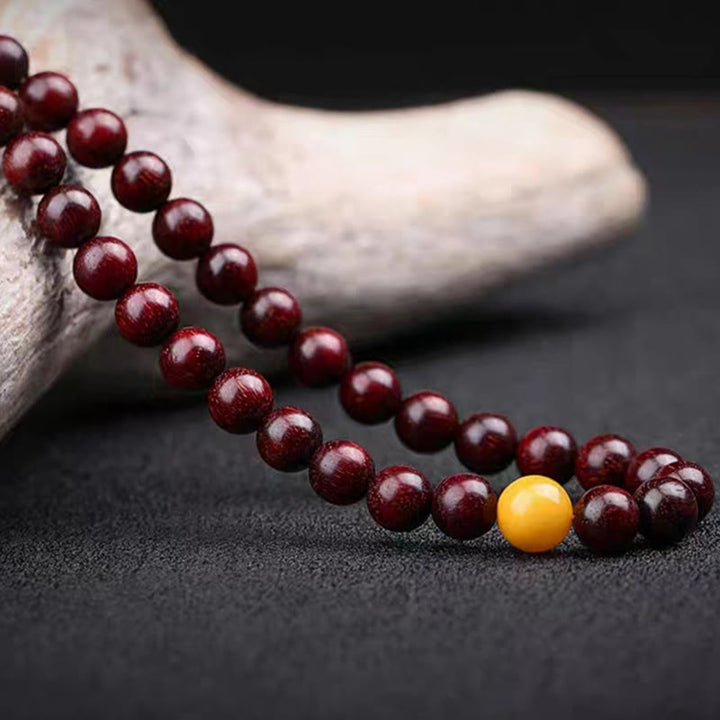 Buddha Stones 108 Mala Beads Chinese Zodiac Natal Buddha Small Leaf Red Sandalwood Gray Jade Protection Bracelet