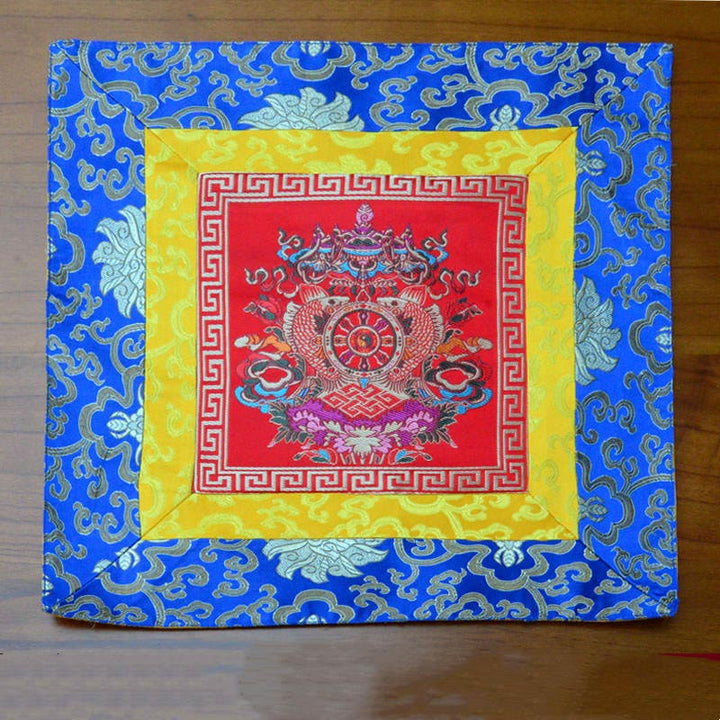 Prayer Altar Mat Meditation Strength Endless Knot Vajra Man-Bcu Kalachakra Auspicious Symbols