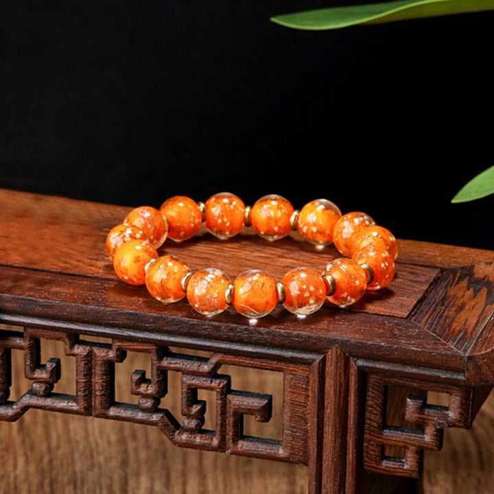 Buddha Stones Gold Swallowing Beast Family Charm Luminous Fluorescent Liuli Glass Bead Success Bracelet