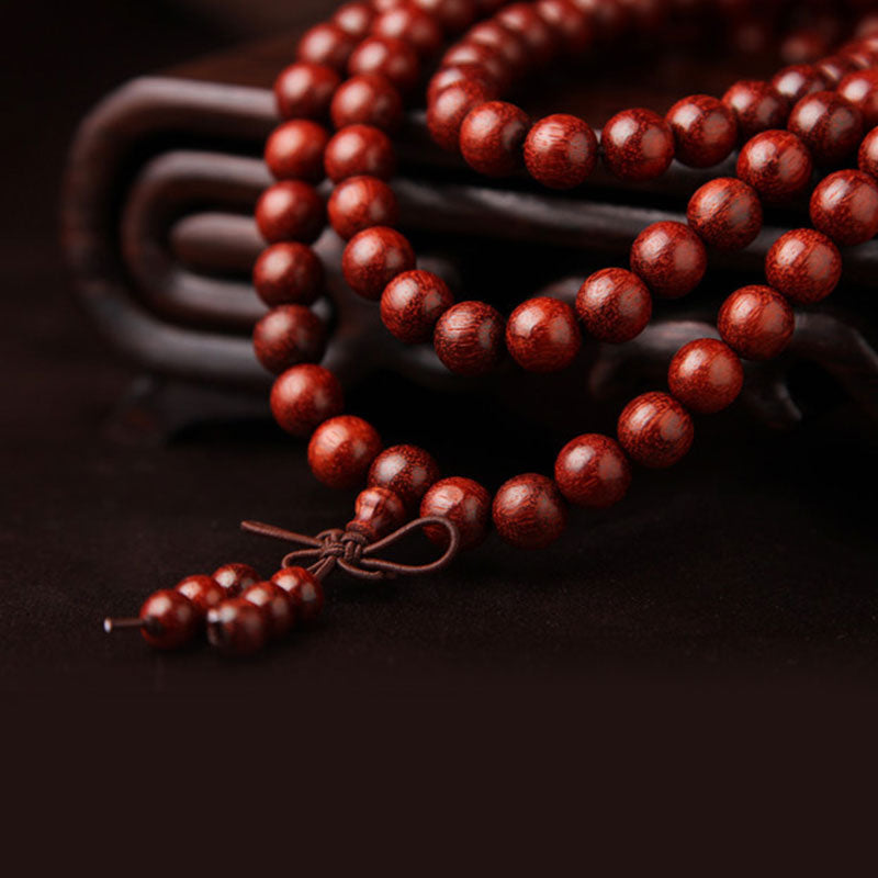 Buddha Stones Tibetan Small Leaf Red Sandalwood 108 Beads Mala Meditation Bracelet